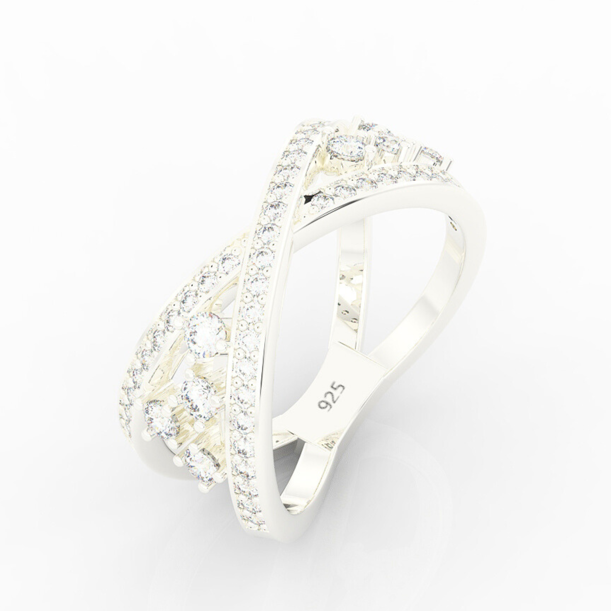 Criss Cross Statement Ring, Hallmarked 925 Sterling Silver